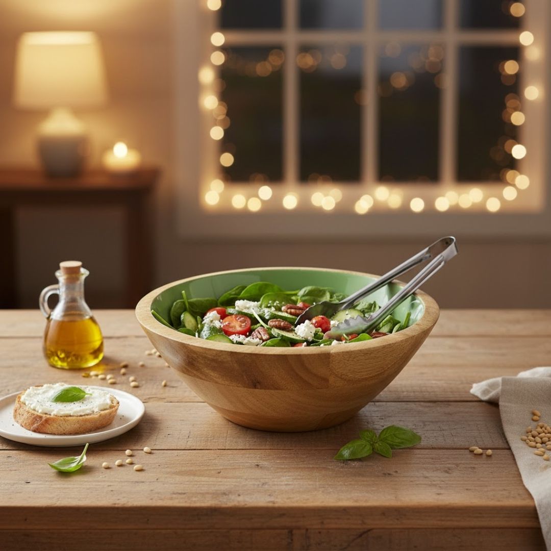 Enamel Floral Wooden Bowl for Stylish Dining